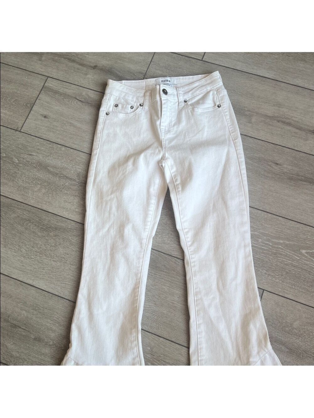 Pistola Marina flare flounce hem cropped Capri White Denim Jeans size 25 - Picture 4 of 8